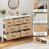 Jocoevol White Dresser 7 Drawer Dresser for Bedroom, Modern Fluted Dresser with Solid Wood Legs, Long Double Wooden Dresser Large Chest of Drawers for Living Room, Entryway, Hallway (Wood Fluted) Jocoevol