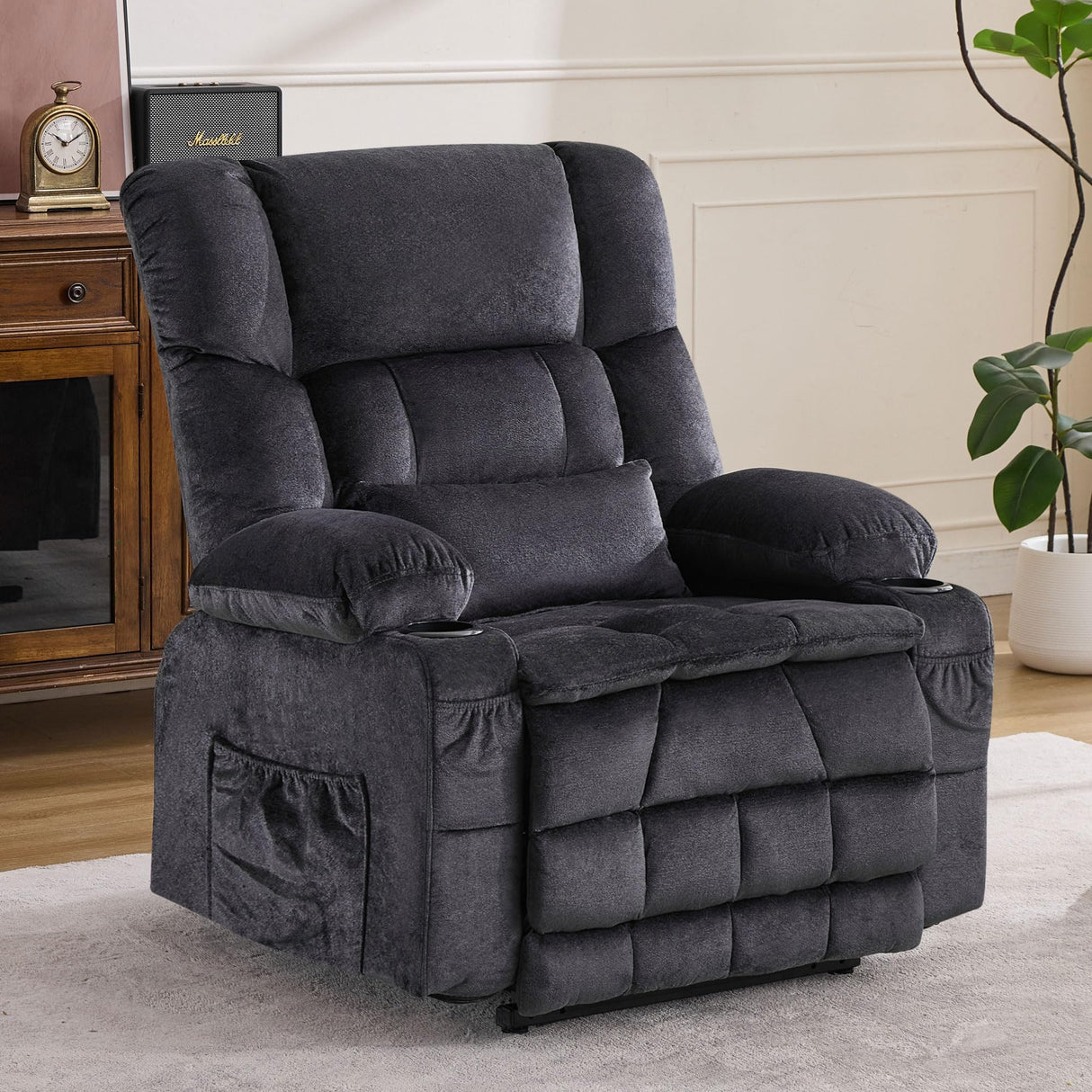 Dual Motor Power Lift Recliner Chair with Heat and Massage, Massage Recliner Chair for Elderly Seniors with Side Pocket and USB Charge Port, Cup Holders, Lay Flat (Grey) Anwick