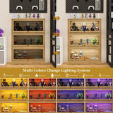 BONITURE Display Cabinet with Acrylic Glass Doors,3-Tiers Curio Cabinet with LED Lighting for Collectibles, Collectibles Toy Organizers Rack & Display Shelf Display Case Storage Cabinet, Nature BONITURE