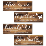 4 Pieces Home Wall Signs, THIS IS US/TOGETHER/BLESS THIS HOME/FAMILY Wall Decor For Living Room Bedroom, Rustic Wooden Farmhouse Wall Art , 4.7 x 13.8 Inch(Brown) Joyhawk