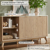 T4TREAM 60" Fluted Dresser with Sliding Doors and 4 Drawers, Modern Chest w/Faux Marble Top, Curved Profile Design, Dresser TV Stand, Wood Drawer Organizer for Bedroom, Living Room, Natural Oak T4TREAM