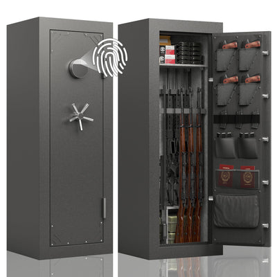 KAER Fireproof 20 Gun Safe 1400°F / 45 Minutes Biometric Gun Safe for Rifles and Pistols Rifle Safe Gun Cabinet Quick Access Gun Safes with Adjustable Shelf and Gun Rack (Gray)