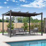 PURPLE LEAF 11' X 13' Outdoor Pergola with Retractable Canopy Aluminum Shelter for Porch Garden Beach Sun Shade Grape Trellis Pavilion Grill Gazebo Modern Backyard Deck Metal Patio Pergola Gray PURPLE LEAF