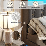 Fameill King Size Lift Up Storage Bed Frame, Storage Headboard with Charging Station, LED Lights Upholstered Platform Bed, No Box Spring Needed, Noise-Free, Dark Grey Fameill