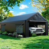 AirWire Carport 12' x 20' Heavy Duty Portable Garage, Carport Canopy with Side-Opening Door & Roll-Up Windows, Car Canopy Reinforced Four-Hole Base for Car, Truck, Boat, Party, Black AirWire