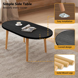 Funecy Oval Coffee Table Low Table with 4 Solid Wood Sturdy Legs, Floor Table Desk for Sitting on The Floor, Storage and Living Room Furniture (Black) Funecy