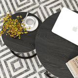 Small Coffee Table Set of 2,Round Coffee Table End Tables for Living Room,Modern Black Coffee Table Nesting Tables,Farmhouse Wood Coffee Table with Metal Frame/Easy Assembly,Stacking Side Tables HOJINLINERO