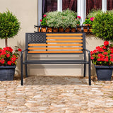 VINGLI Outdoor Metal Bench, 50in Weatherproof Garden Bench w/American Flag Style, 2-Person Sturdy Steel Patio Bench for Front Porch Yard Park VINGLI