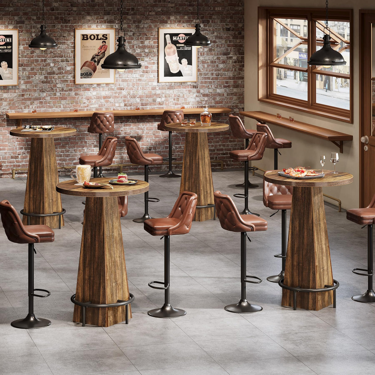 Tribesigns Bar Table, 37.4" High Round Pub Table for Small Bars, Dining Room, Kitchen, Rustic Brown (Only Table) Tribesigns