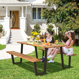 LDAILY Picnic Table, 70’’ x 30’’ Outdoor Wood Dining Table Set with Bench, 2" Umbrella Hole, 1600 LBS Max Load, Metal Frame Picnic Tables for Outdoors 6-8 Persons in Party, Garden, Yard, Patio, Lawn LDAILY