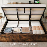 YITAHOME King Size Lift Up Bed Frame with Charging Station & RGB LED Lights, Linen Upholstered Storage Headboard Bed, Heavy Duty Wooden Slats, No Box Spring Needed, Noise Free, Rustic Brown and Grey YITAHOME