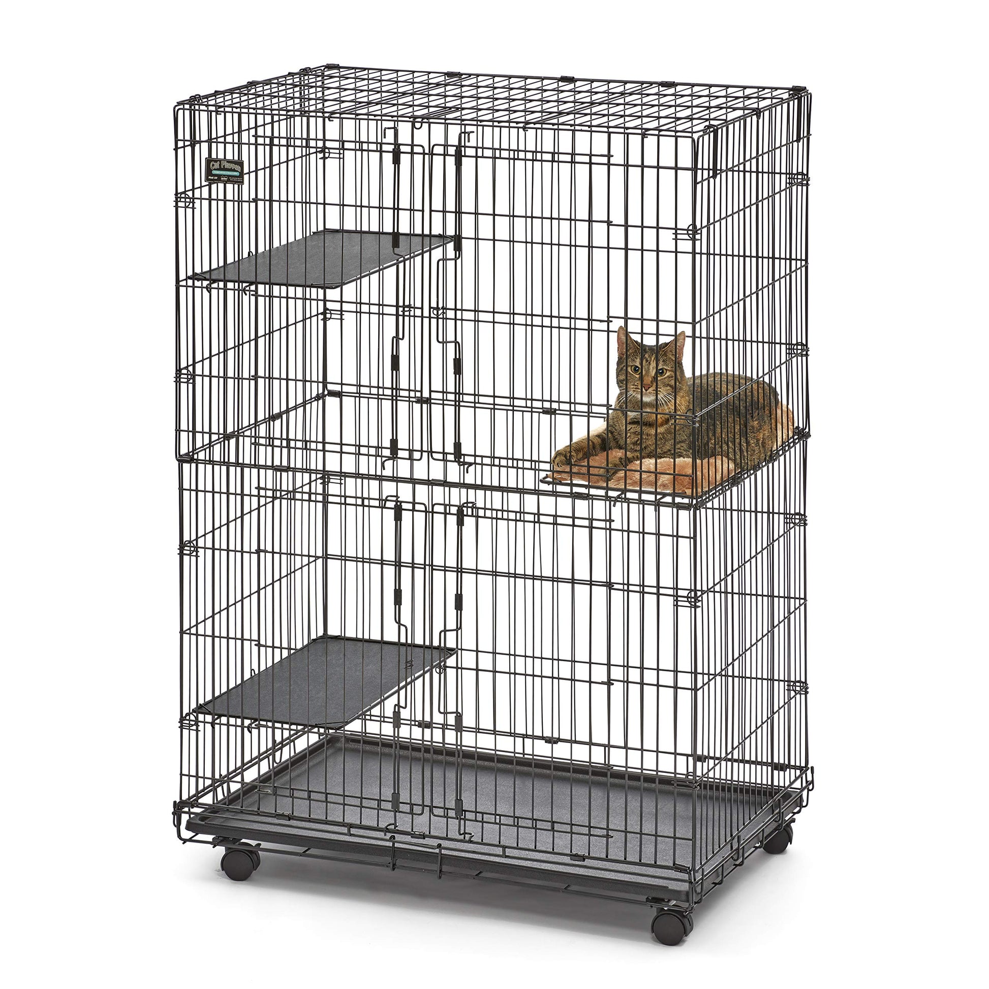 MidWest Homes for Pets Cat Playpen / Cat Cage Includes 3 Adjustable Resting Platforms, Removable Leak-Proof Pan, Easy 2-Door Top / Bottom Access & 4-locking Wheel Casters, 36"L x 23.5"W x 50. - WoodArtSupply