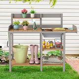 Wooden Potting Bench Table with Sink, Outdoor Garden Table Work Bench with Shelf, Workstation for Outside Patio Lawn SoliWood