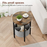 Vagusicc Small Round Side Table, Accent End Table with Storage Basket, Set of 2 Half Round Coffee Table End Table, Half Moon Bedside Table, Modern Nightstand Couch Table for Living Room Bedroom, Brown Vagusicc