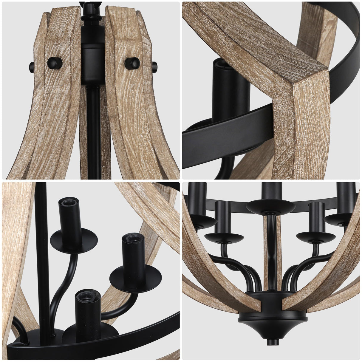 5-Light Farmhouse Wood Chandeliers for Dining Room, Adjustable Height Hanging Rustic Geometric Light Fixture for Kitchen Island Foyer Entryway Living Room Klgxnrd