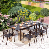 PHI VILLA 9 Piece Patio Dining Table Set, Expandable Rectangular Metal Dining Table & 8 Steel Chairs for Outdoor, Deck, Yard PHI VILLA