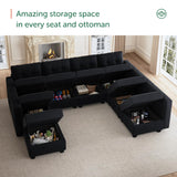 HONBAY Modular Sectional Sofa with Storage Ottomans Oversized U Shaped Couch with Chaises 8-Seater Sectional Sofa for Living Room, Black HONBAY