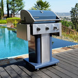 Permasteel 3-Burner Propane Gas Grill, 30,000 BTUs BBQ Grill with Cast Iron Grates, Foldable Side Tables & Tool Hooks, Outdoor Grill, Azure Permasteel