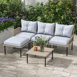 Outsunny 5 Piece Patio Furniture Set, Outdoor Conversation Set with L-Shaped Sofa, Cushions, for Backyard, Lawn and Pool, Light Gray Outsunny
