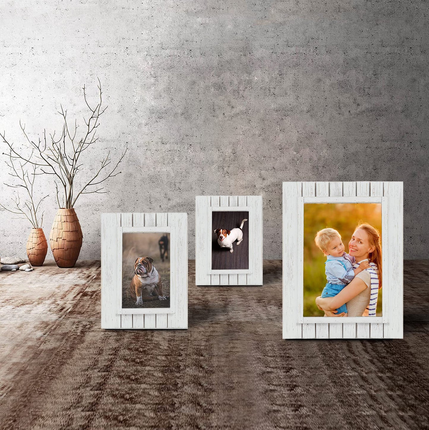 4x6 Picture Frames Set of 2, Solid Wood Photo Frame with HD Glass, Farmhouse Rustic Distressed White Frame for Wall Gallery Mounting and Desktop Display