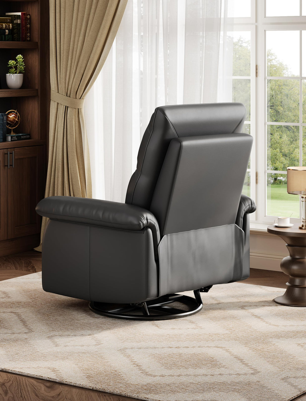 IDEALHOUSE Manual Recliner Chair, 360° Swivel Rocker Glider Recliner with Padded Armrests, Modern PU Leather Upholstered Reclining Chair for Living Room Bedroom and Nursery (Black) IDEALHOUSE