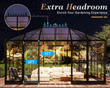 HOWE 14x9.5x9 FT Pavilion Styled Greenhouse with Clear Panels Double Swing Doors, 6 FT Wall Height Hybrid Polycarbonate Greenhouse, Green Houses for Outdoors, Sunroom Black HOWE