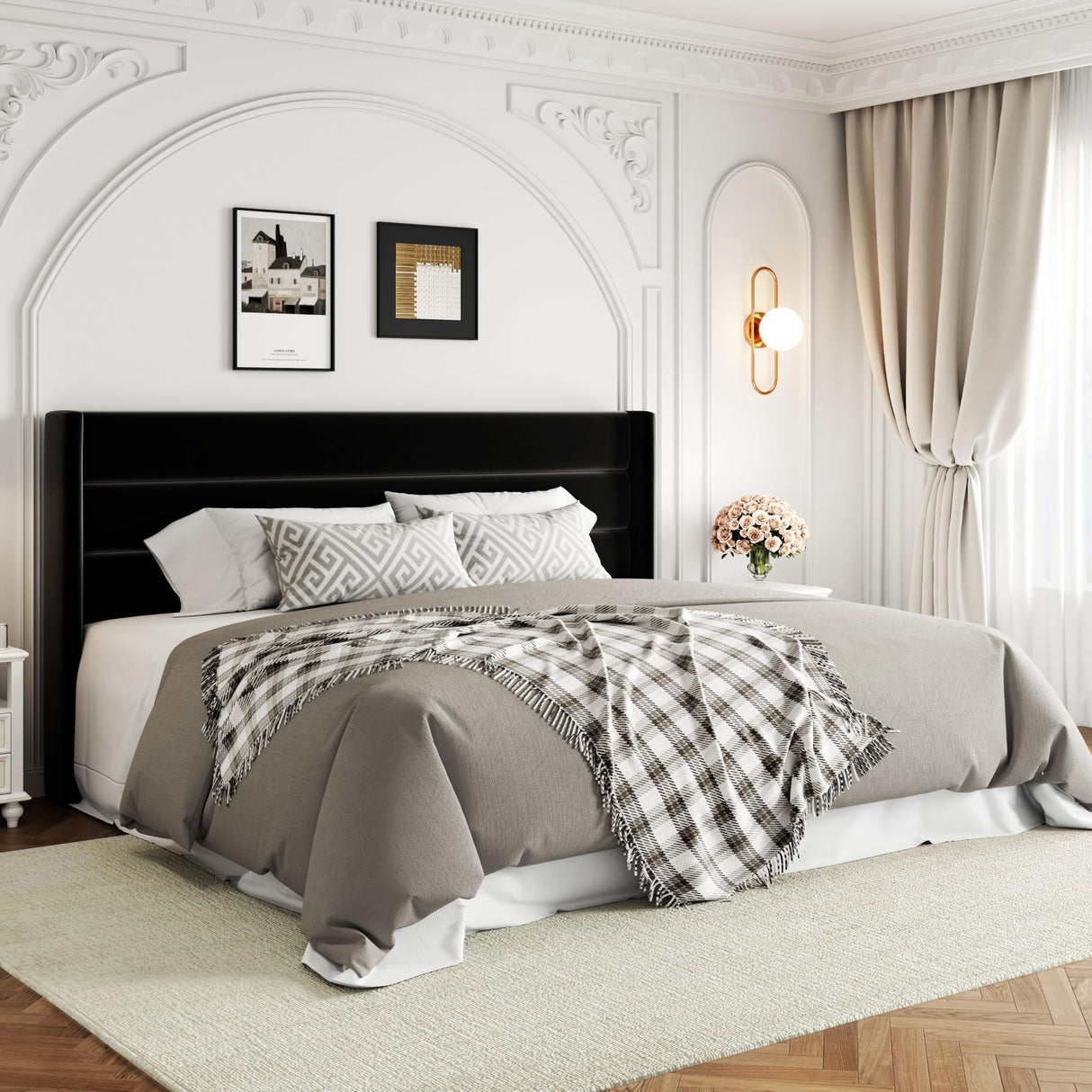 Allewie King Size Velvet Lift Up Storage Bed, Modern Wingback Headboard, Hydraulic Support, No Box Spring Needed, Black Allewie