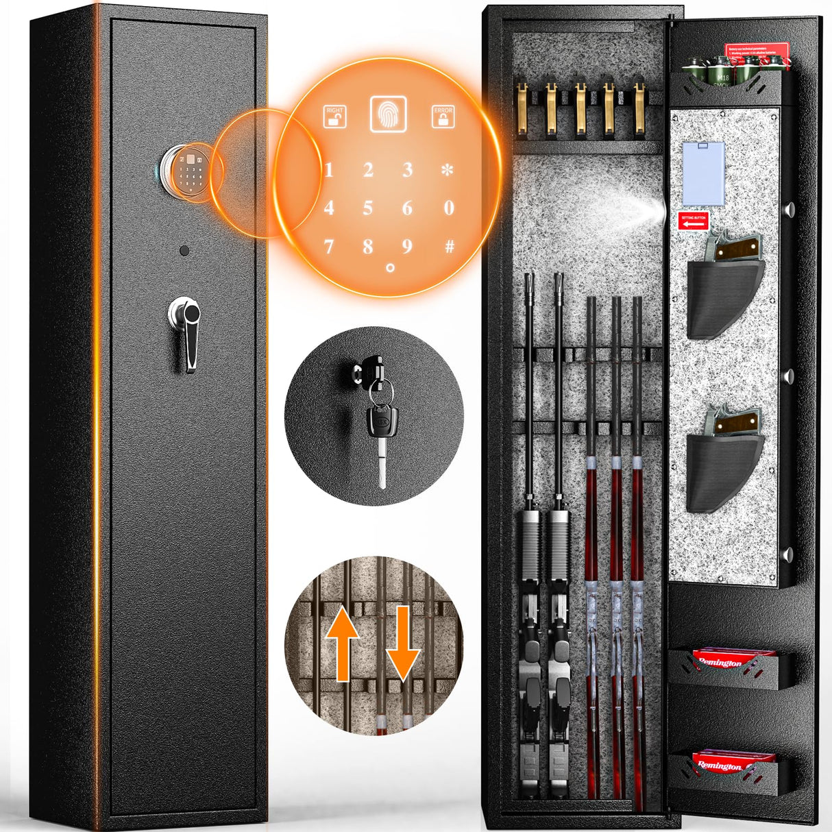 INTERGREAT 4-8 Large Rifle Gun Safe, Long Gun safes for Home and Pistols, Quick Access Rifle Gun Cabinet with Multifunction Lock for Home, Quick Access, Heavy Duty, Pockets INTERGREAT