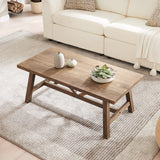 Wnutrees Farmhouse 43" Coffee Table,Solid Wood Center Tables for Living Room and Office, Rustic Wooden Rectangular Table with V-Shaped Support, Natural Wnutrees