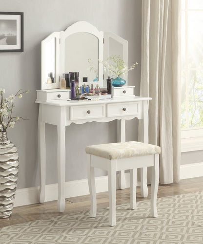 Roundhill Furniture Sanlo Wooden Vanity | Make Up Table and Stool Set | White