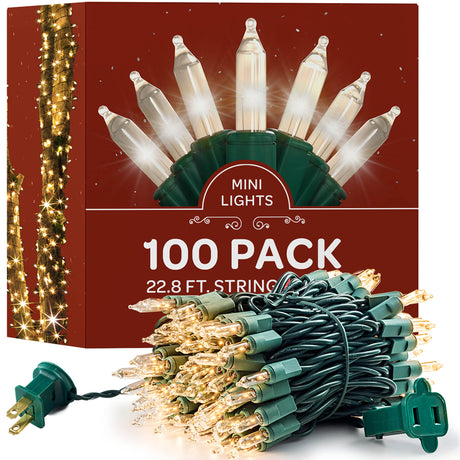 Christmas Lights [Set of 100] Warm White Christmas Lights, UL Listed for Indoor/Outdoor Use, Mini Christmas Lights, Small Christmas Lights for Holiday/Party Festival Decorations 22.8 Ft (Green Wire) SEWANTA