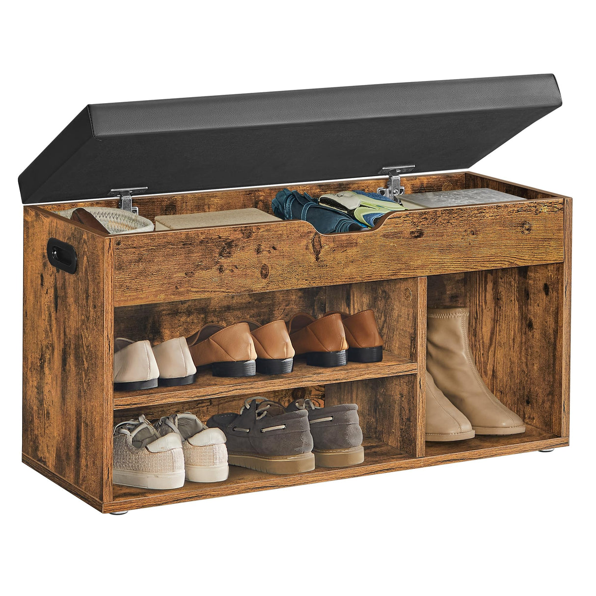 VASAGLE CUSTOS Collection - Storage Bench with Cushion, Shoe Bench, Padded Seat, Hidden Storage, Entryway, Hold up to 300 lb, 11.8 x 31.5 x 17.3 Inches, Rustic Brown and Ink Black ULHS30BX VASAGLE