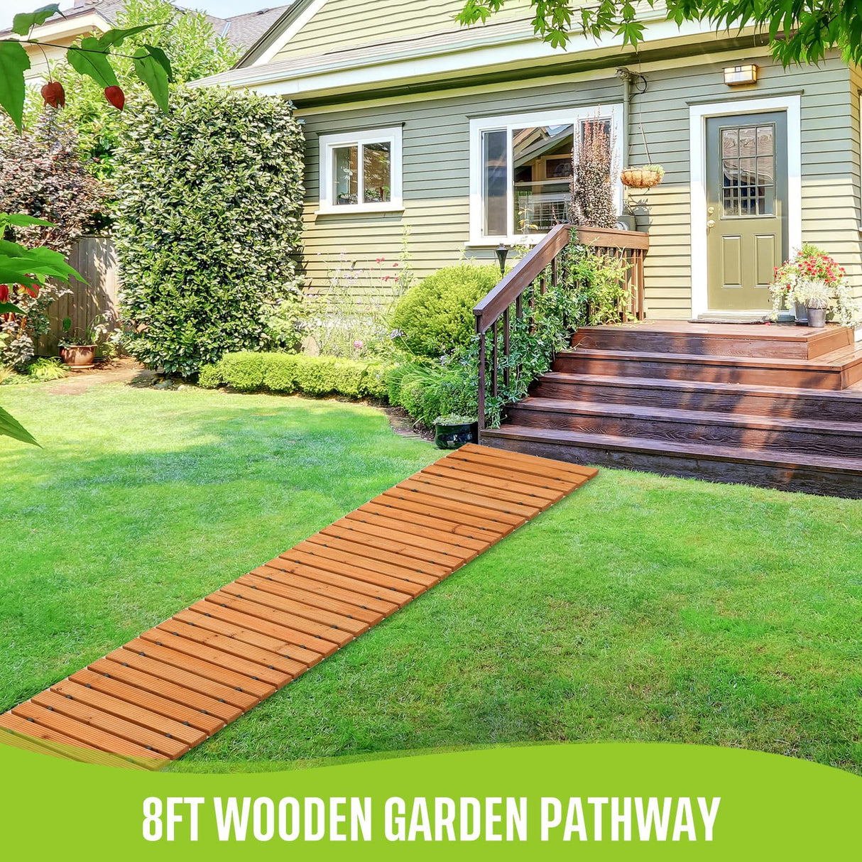 Tatuo 8 FT Wooden Garden Pathway Roll Out Straight Walkway Outdoor Path Wood Flooring Boardwalk Pavers for Garden Backyard Patio Beach Outdoor Wedding Party, 8' L x 17" W(1 Pack) Tatuo