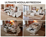 Bedeep 124.8'' Oversized Power Recliner Sofa with Headrest, Extra Wide Deep Modular Cloud Sectional Reclining Couch Wall Hugger, Convertible 3-Seater for RV Home Theater Living Room, Chenille, White Bedeep