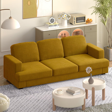 WiberWi 87 inch Couches for Living Room, Comfy 3 Seater Sofa with Deep Seat, Modern Corduroy Couch with Wide Armrests, Upholstered Backrests with Removable Cover, Mustard WiberWi