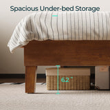 LINSY Queen Bed Frame, Wood Platform Bed Frame with headboard, Solid Wood Bed with Wood Slat Support, No Box Spring Needed, Easy Assembly, Walnut, Queen LINSY