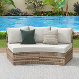 PaPaJet Patio Conversation Set, 3 Piece Half-Moon Sectional Round Patio Furniture Set, Wicker Sofa Set, for Backyard Patio Garden, Beige PaPaJet