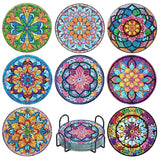 CAMOYAI 8 pcs Mandala Diamond Art Coasters Kits with Holder, Stained Glass Flowers Diamond Painting Coasters for Adults Beginners,Diamond Art Painting Kits for Gift CAMOYAI