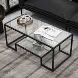 Kebynti 42" Rectangular Glass Coffee Table for Living Room, 2-Tier Center Tea Table with Metal Frame for Small Space, Apartment, Office (Black) Kebynti