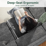 MONVANE Modular Sectional Cloud Couch for Living Room - 130'' 4 Seater Convertible Chenille Couches Set with Ottoman, No Assembly Compression Sofas, Comfy Floor Sofa with Memory Foam, Dark Grey MONVANE