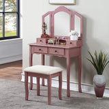 Roundhill Furniture Sanlo Wooden Vanity, Make Up Table and Stool Set, RoseGold Roundhill Furniture