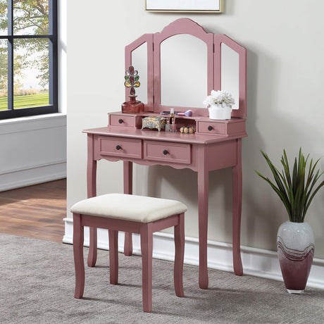 Roundhill Furniture Sanlo Wooden Vanity, Make Up Table and Stool Set, RoseGold Roundhill Furniture