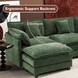 Ihanherry 111.4" U Shaped Modern Sofa Modular Sectional Cloud Couch with 2 Ottoman, 5-Seat Chenille Deep Seat Sofa with Pillow for Living Room, Bedroom and Apartment, Green Ihanherry