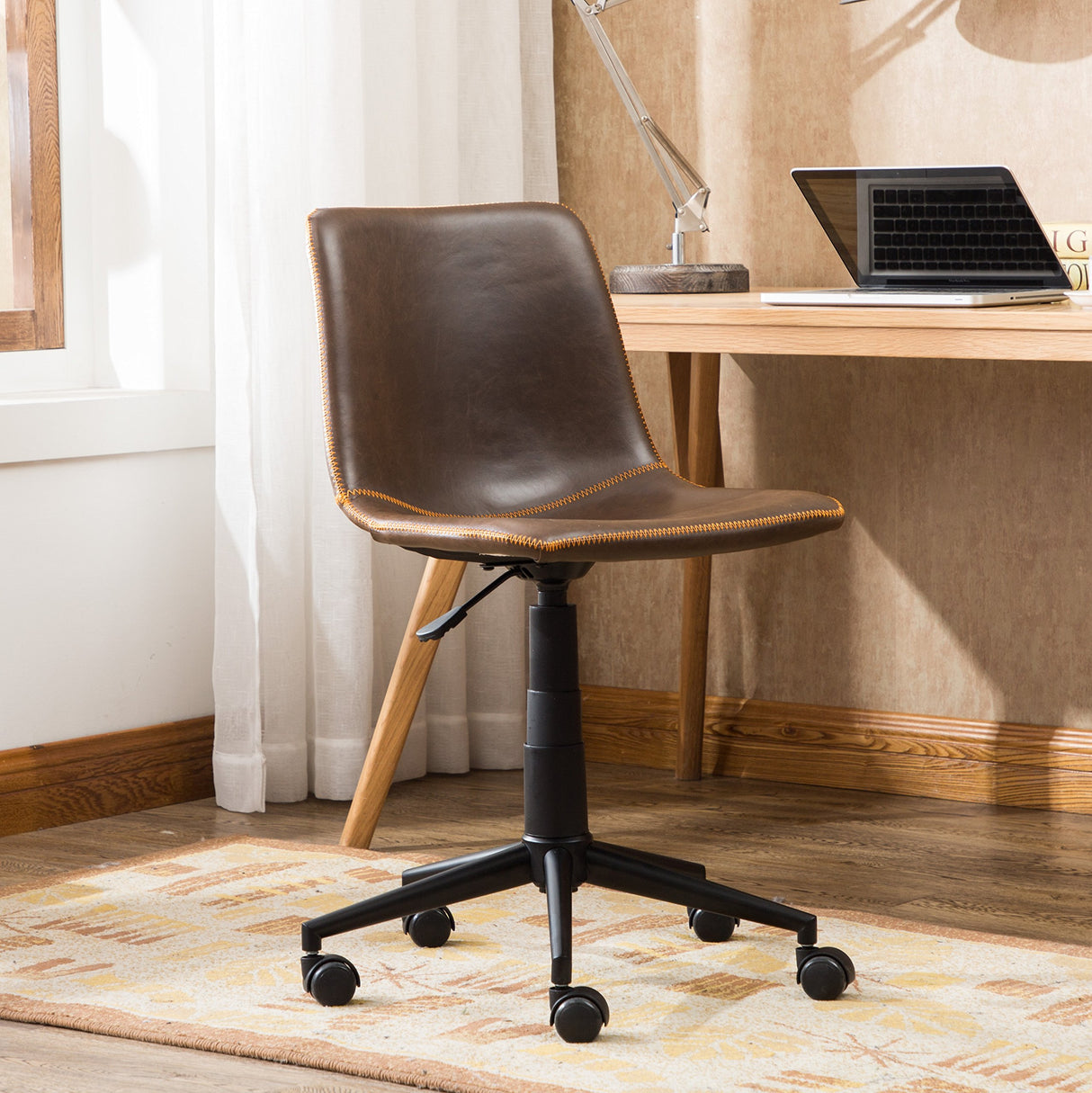Roundhill Furniture Cesena Faux Leather 360 Swivel Air Lift Office Chair, Brown Roundhill Furniture