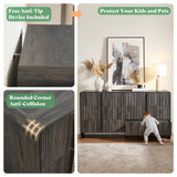 AMERLIFE 63" Fluted 6 Drawer Dresser, Long Modern Chest of Storage Drawers with Pine Handles, Rounded Corners & Anti-Tip Design, Wood Closet Organizer for Bedroom, Living Room, Nursery, Black AMERLIFE