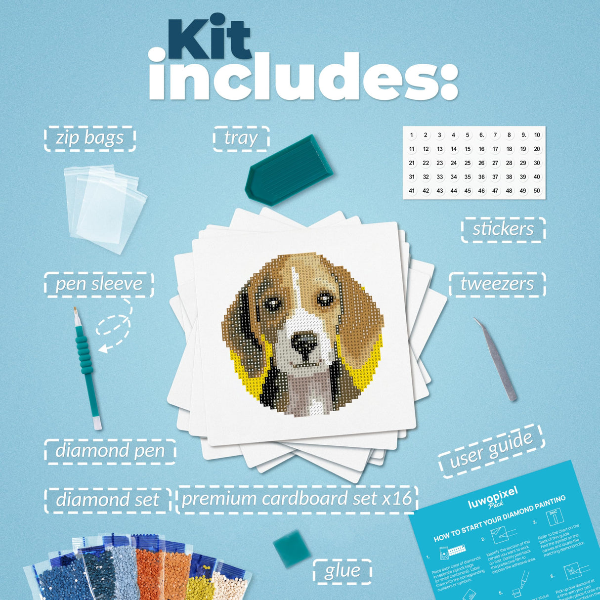 LuwoArte 16 Pack Diamond Painting Kits for Adults – Dog Breeds-Themed Diamond Art Kits – Full Drill DIY Paint Gem Art for Adults – Brilliant 5D Diamond Painting Kit–Relaxing Craft for Home Wall Décor LuwoArte