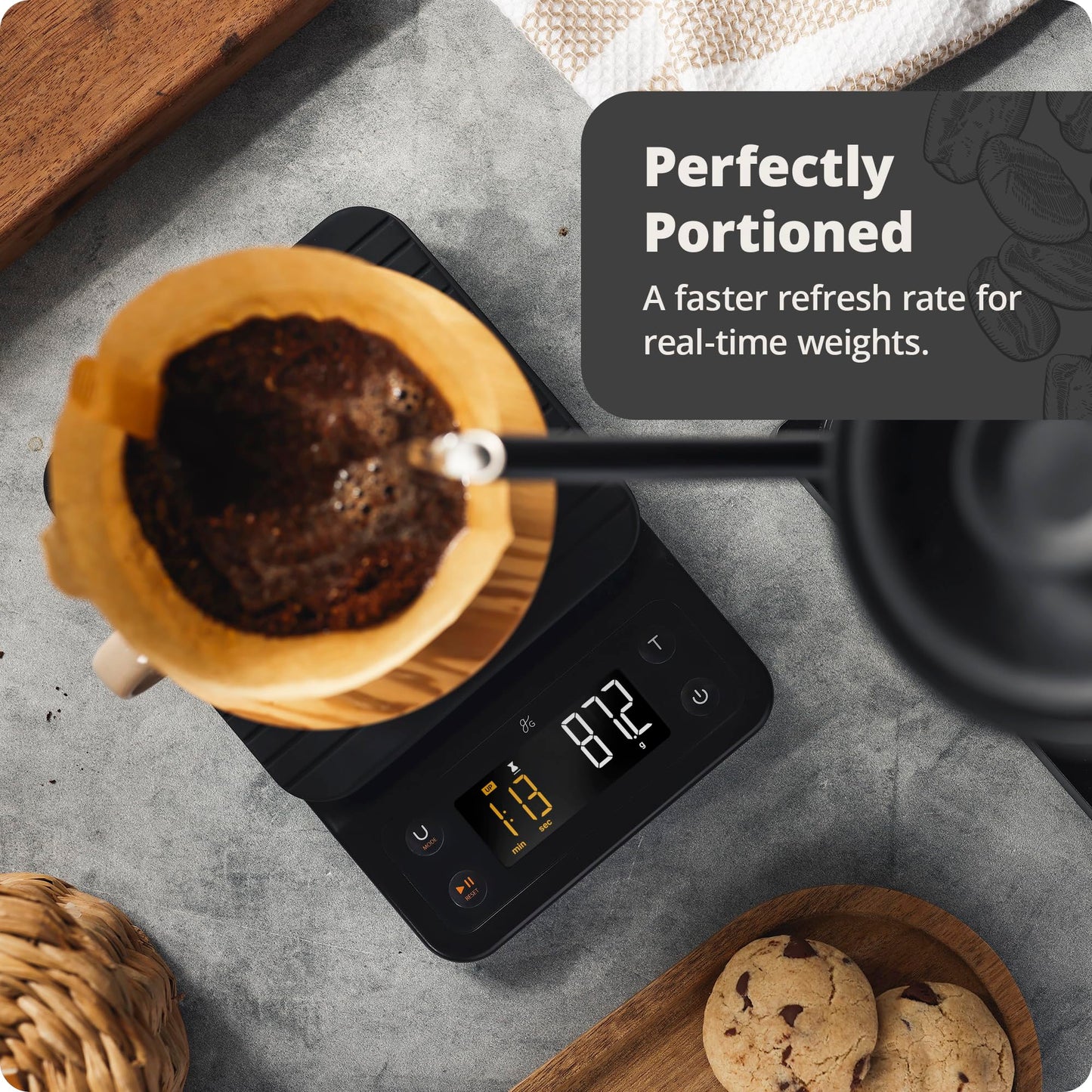 Greater Goods 0.1g Precision Coffee Scale with Timer – 3kg Digital Scale for Pour-Over, Espresso, French Press, Kitchen Use (Onyx Black)