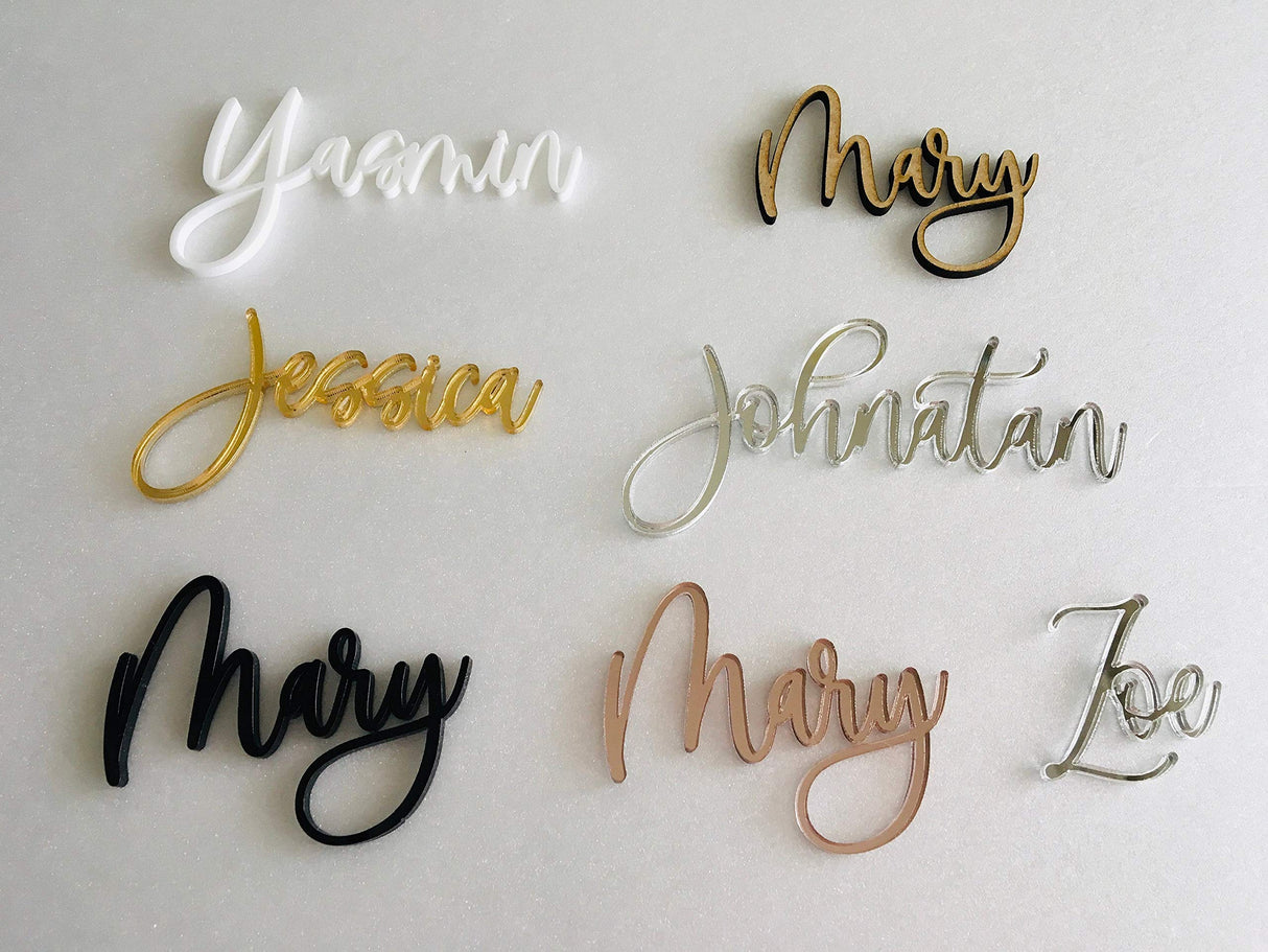 Personalized Wedding Acrylic Place Cards Wooden Laser Cut Names Custom Place Name Settings Guest Names Escort Cards Calligraphy Names Modern New Font Customized Name Plaque Business Card Holders FranJohnsonHouse