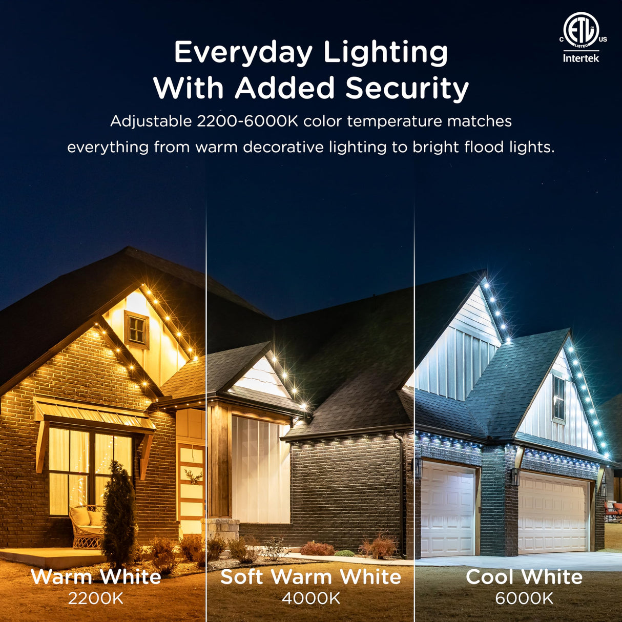 Enbrighten Vibe Eternity Permanent Outdoor Lights for House, 100ft, 72 RGBWIC LEDs, Close Spacing, 33lm, Color Changing, Christmas, Eave Lighting, Smart App, Works with Alexa, Google Home, 81103 Enbrighten