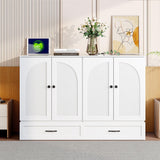 P PURLOVE Full Murphy Bed with Large Drawers, Wood Cabinet Bed with USB Port, No Box Spring Needed, Easy Assembly (White) P PURLOVE